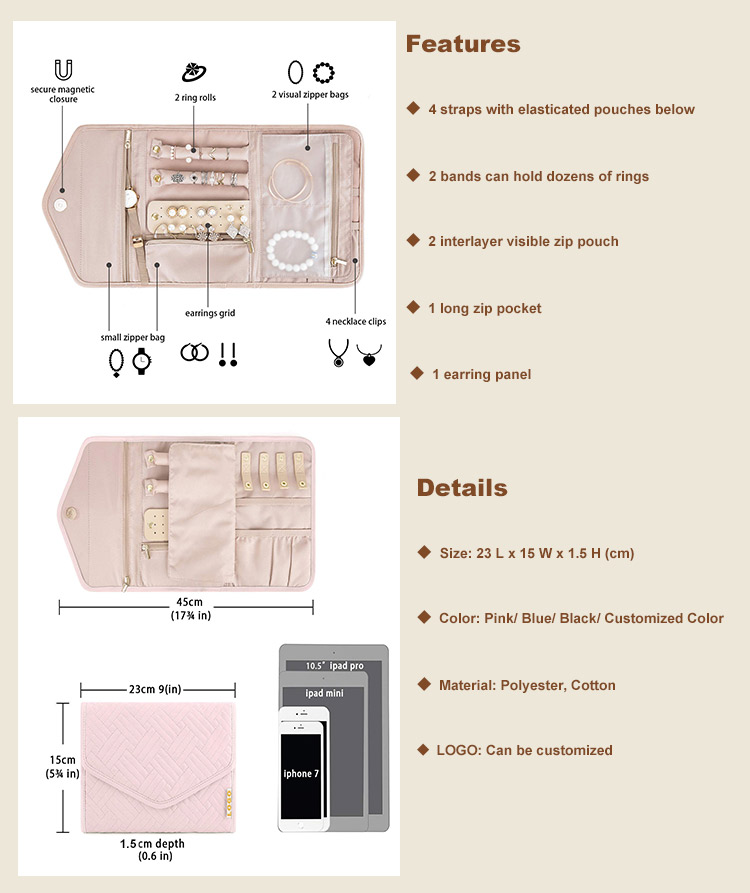 Cost-effectiveness Custom Travel Jewelry Roll Travel Bag Wholesale - Annaigee 9