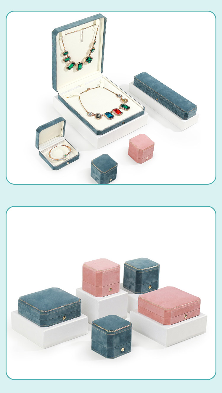 Custom Logo Octagon Pink Blue Green Velvet Jewelry Box Packaging - Annaigee 12