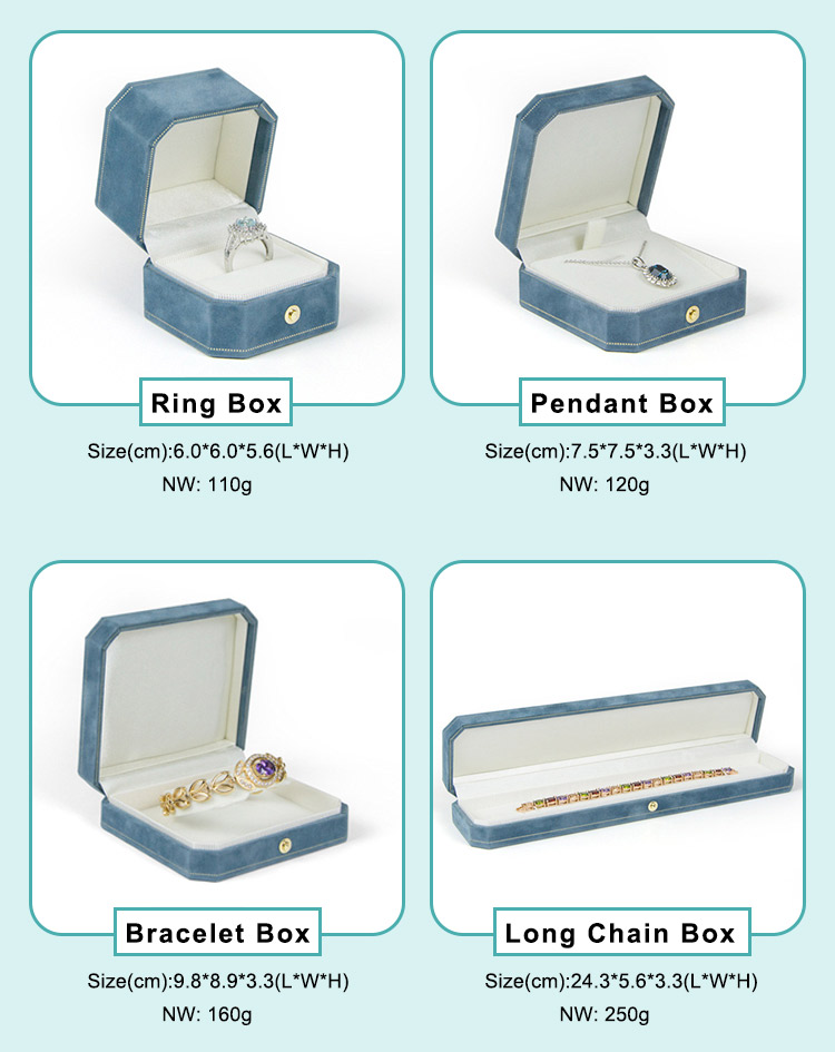 Custom Logo Octagon Pink Blue Green Velvet Jewelry Box Packaging - Annaigee 9