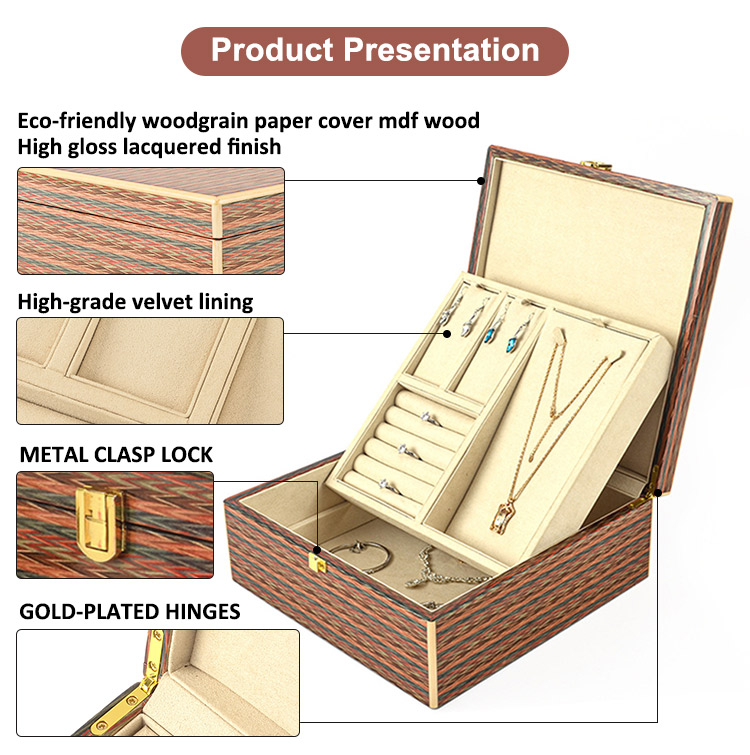  Caja de joyería de madera personalizada para guardar anillos, organizador de cajas de regalo para joyería, estuche de embalaje