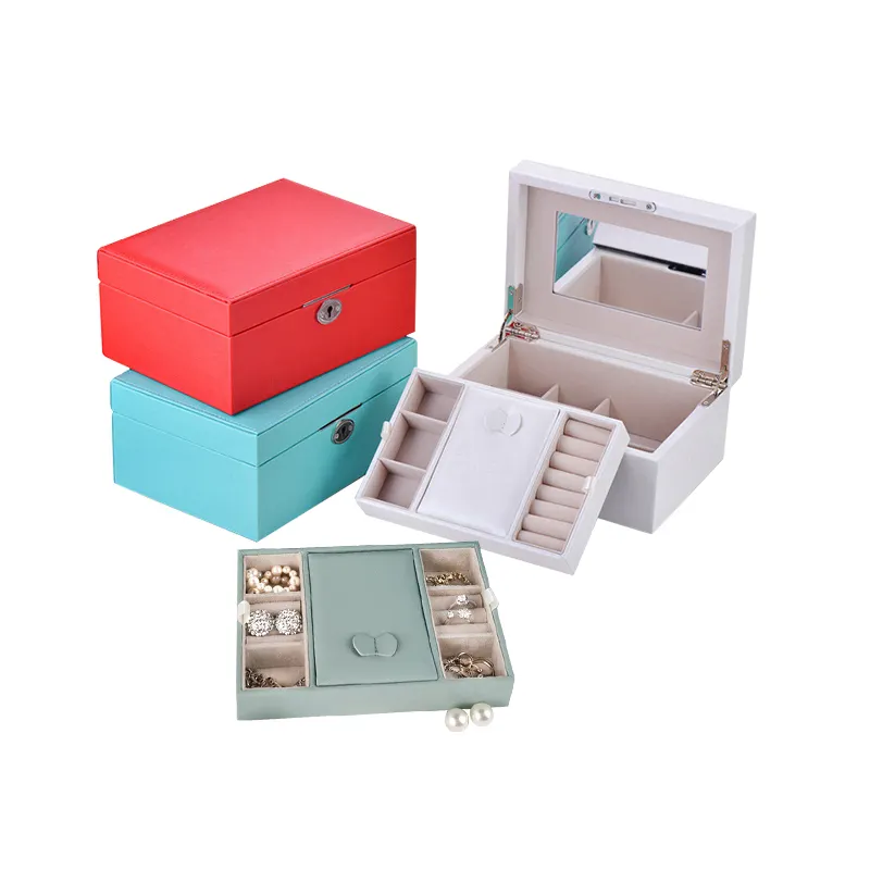 Fashionable Lockable 2 Layers PU Leather Portable Jewelry Storage Case - Annaigee 1