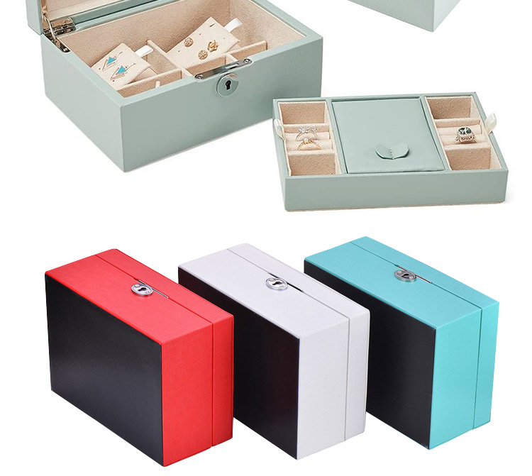 Vintage Lockable 2 Layers Necklace Earrings Ring Pu Leather Portable Jewelry Storage Case Box With Mirror Jewelry Box