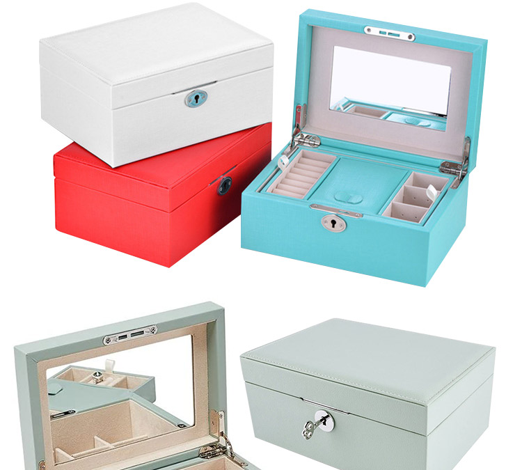 Vintage Lockable 2 Layers Necklace Earrings Ring Pu Leather Portable Jewelry Storage Case Box With Mirror Jewelry Box