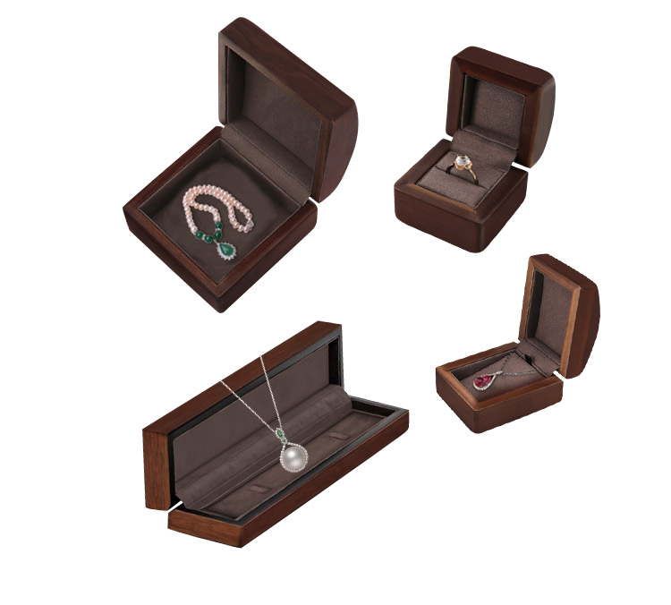  Boîtes à bijoux de luxe en bois massif avec doublure en cuir PU, personnalisables avec logo, pour le rangement de colliers et bagues en gros