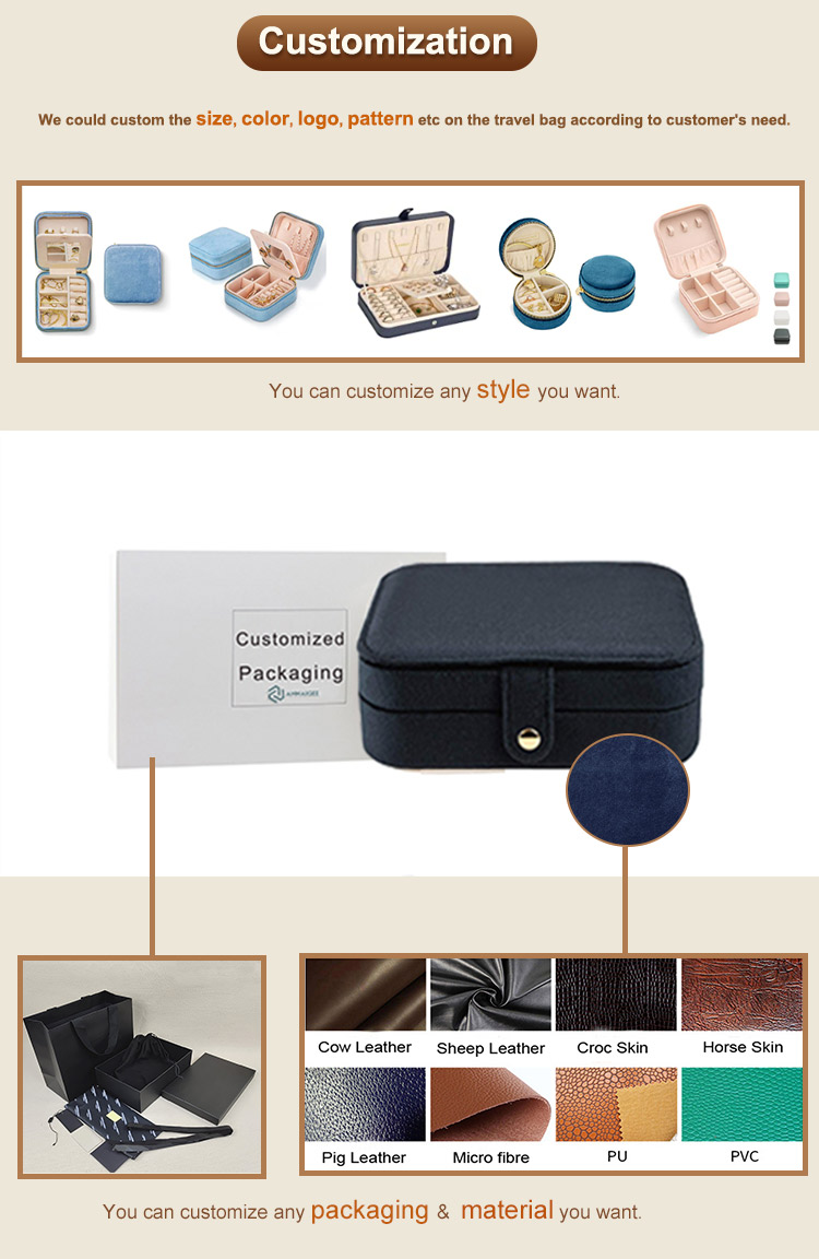 Annaigee - Organizzatore di gioielli personalizzato, astuccio per collane, custodia in velluto, portatile da viaggio, porta gioielli con specchio 13