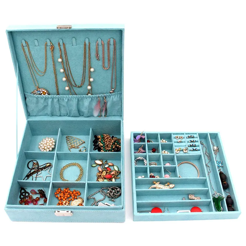 Annaigee - Wholesale Earring Ring Necklace With Lock Customized Double Layer Velvet Travel Jewelry Box 1