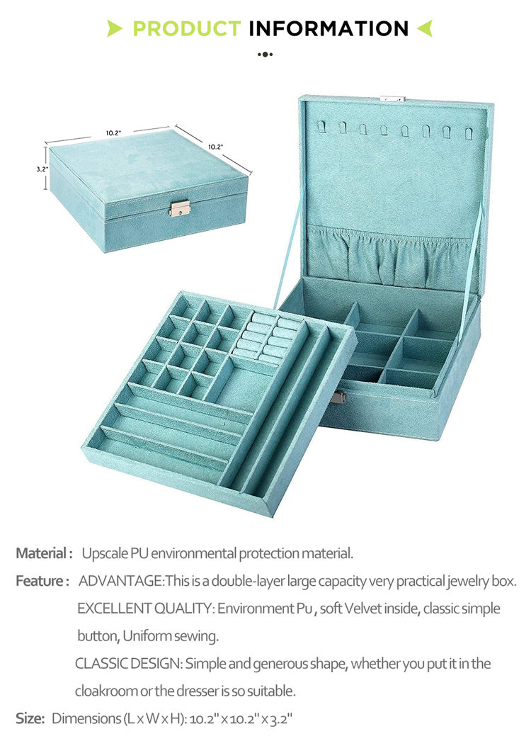 Wholesale Earring Ring Necklace With Lock Customized Double Layer Velvet Travel Jewelry Box Organizer Pu Leather Jewelry Boxes