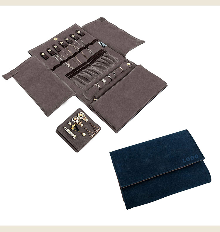 Annaigee - Supple Suede Jewelry Organizer Roll Travel Jewel Bag case for Multiple Necklaces Jewelry Storage Organizer 10