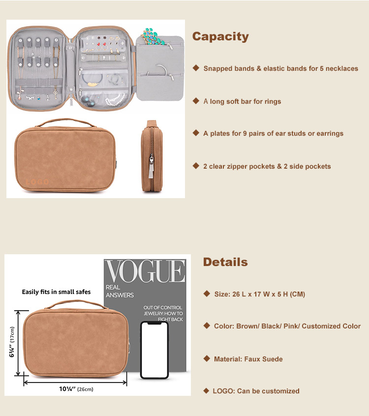 Annaigee - Wholesale Classic Faux Leather Clutch Jewelry Bag Travel Jewelry Organizer for Necklaces Earrings Rings 9