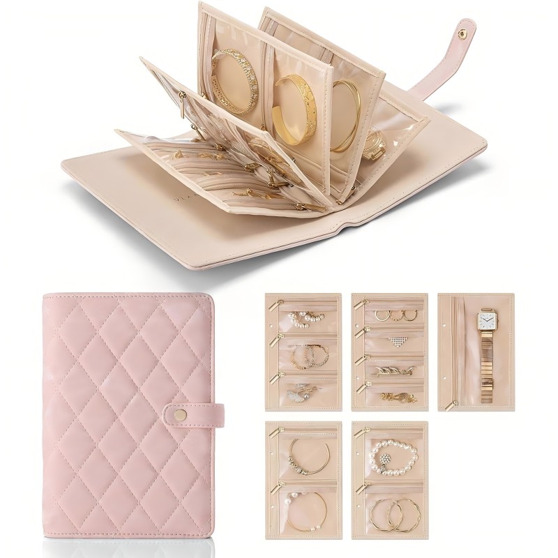  Borsa portagioie portatile in pelle a forma di libro con tasche con cerniera, vendita all'ingrosso.