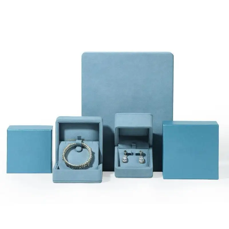 Cool Elegant Blue Microfiber Jewelry Box Ring Earring Bracelet Necklace 1