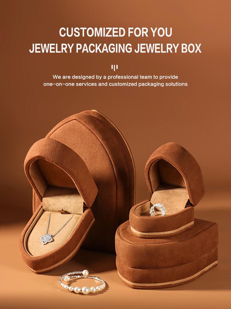 2026 New Arrival Caramel Brown Sail-shaped Velvet Jewelry Box 12