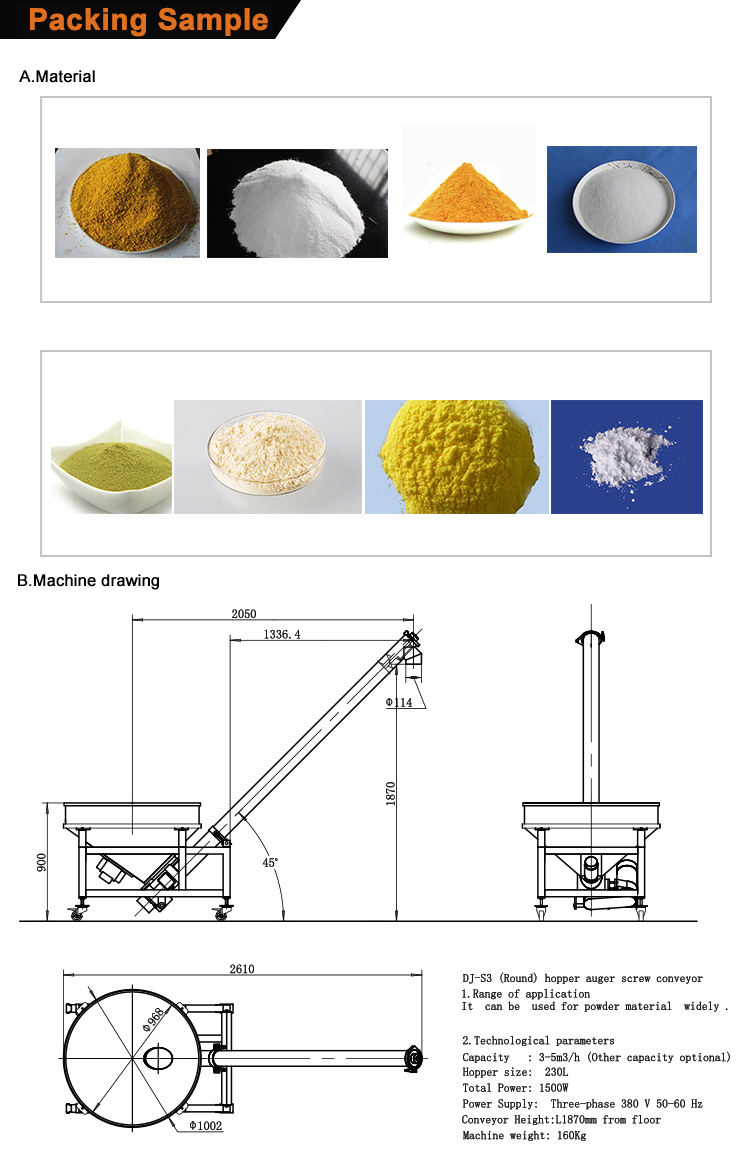 Dingjiang - China supplier food powder screw feeding conveyor Auger conveyor 10