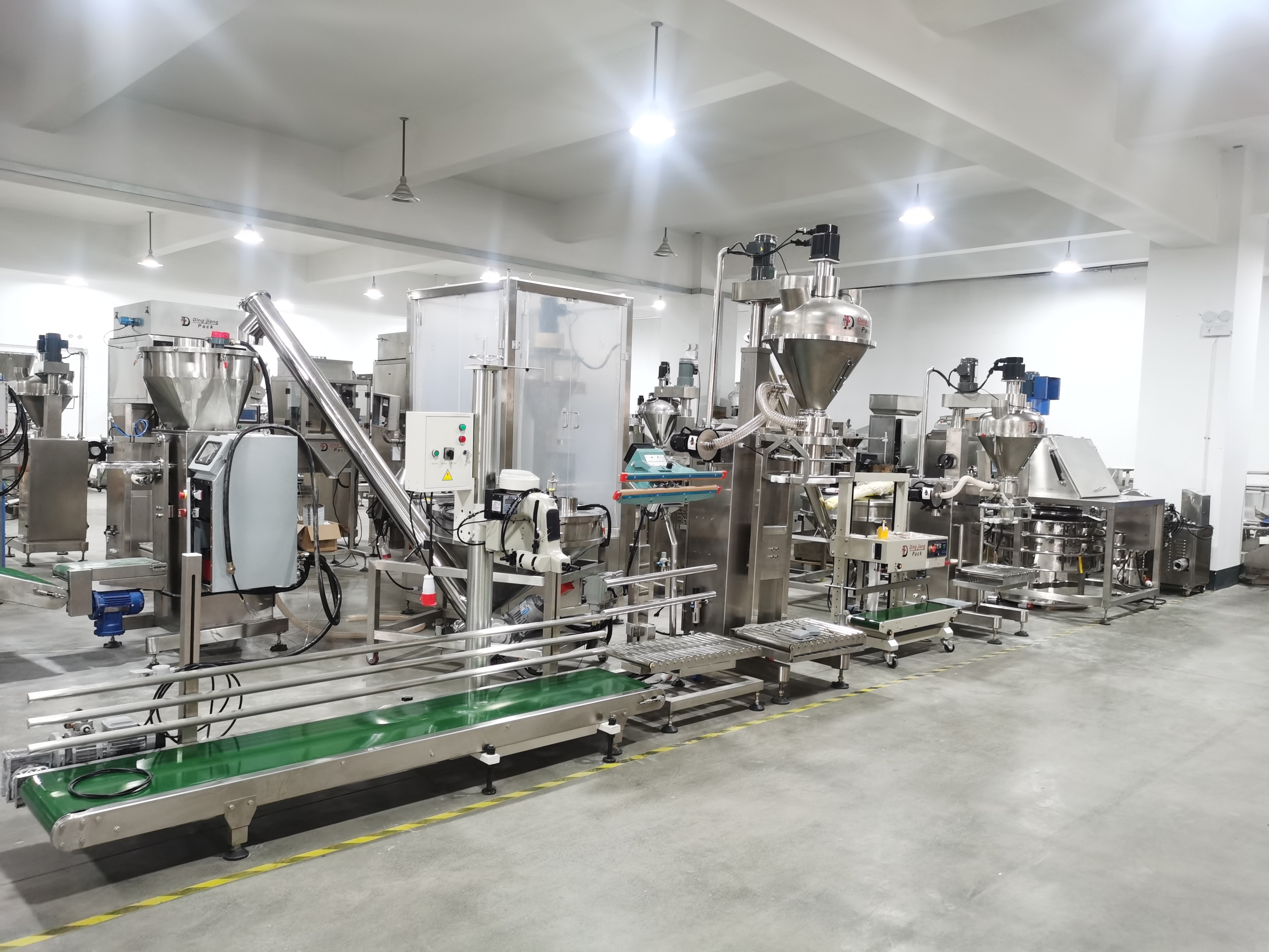 Powder pack line from unpack station ,sieve ,vacuum conveyor ,anger conveyor and 5kg ,25kg powder pack line ready ship 1