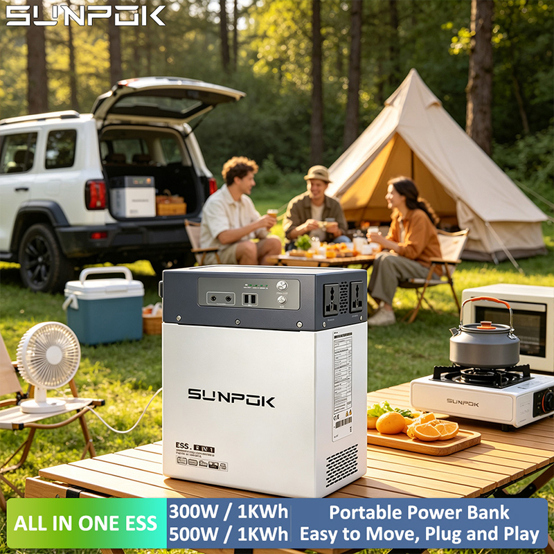 SUNPOK 300W 500W 1000Wh LiFePO4 Tragbares Outdoor-Kraftwerk Vorderansicht