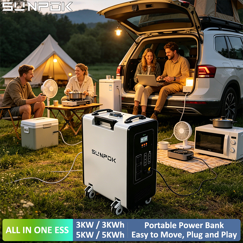 SUNPOK 3 kW 3 kWh & 5 kW 5 kWh LiFePO4 Centrale électrique portable