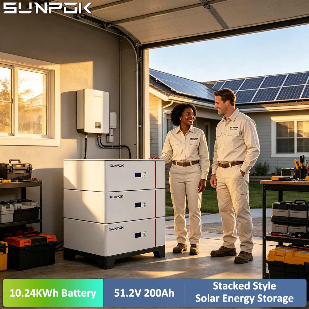 بطارية SUNPOK 51.2V 200Ah 10KWh قابلة للتكديس من نوع LiFePO4 1