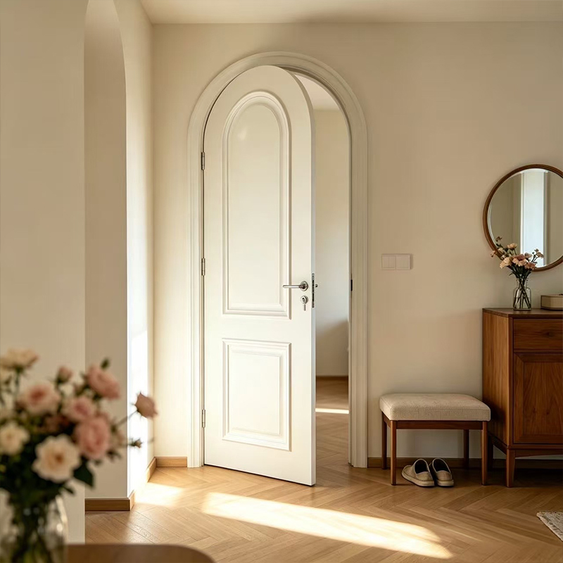 Internal Room French Arched White Lacquer Wooden Door YD-11 2