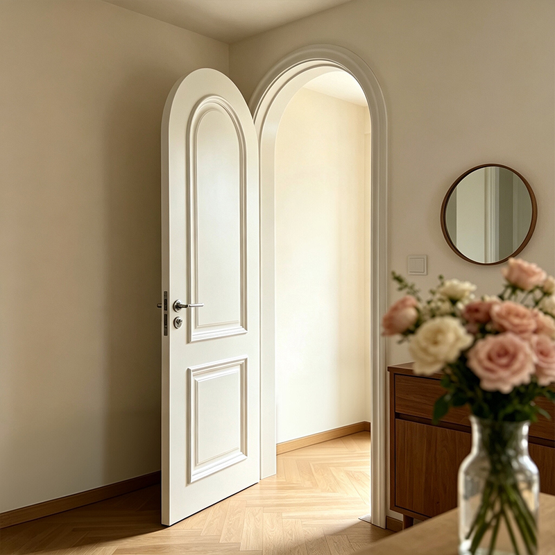 Internal Room French Arched White Lacquer Wooden Door YD-11 4