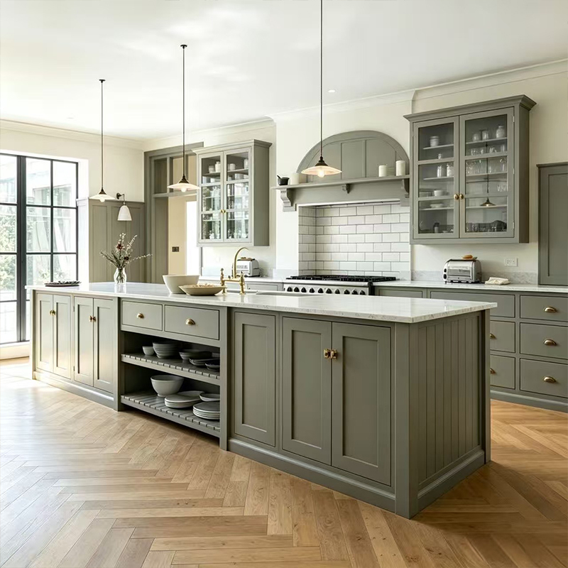 Modern Farmhouse Shaker Lacquer Kitchen Cabinets with Island YK-06 1