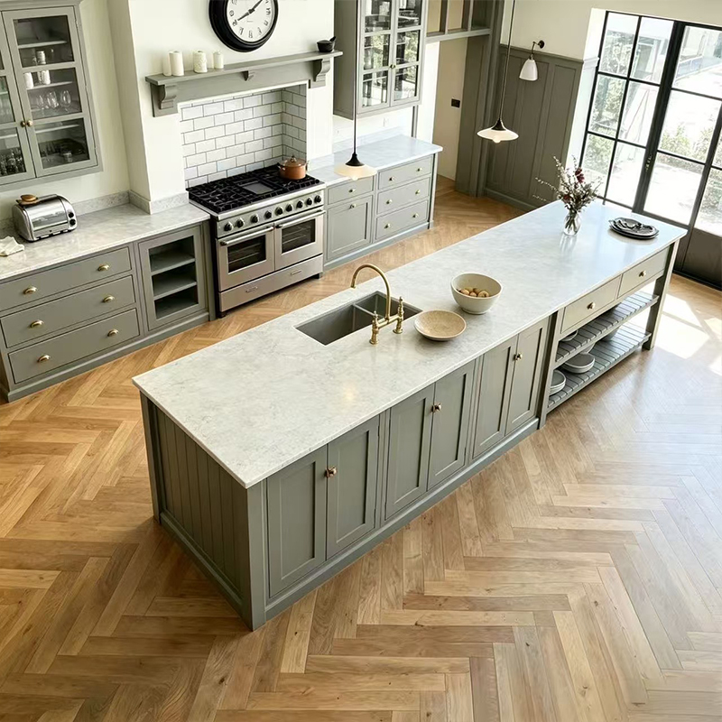 Modern Farmhouse Shaker Lacquer Kitchen Cabinets with Island YK-06 2