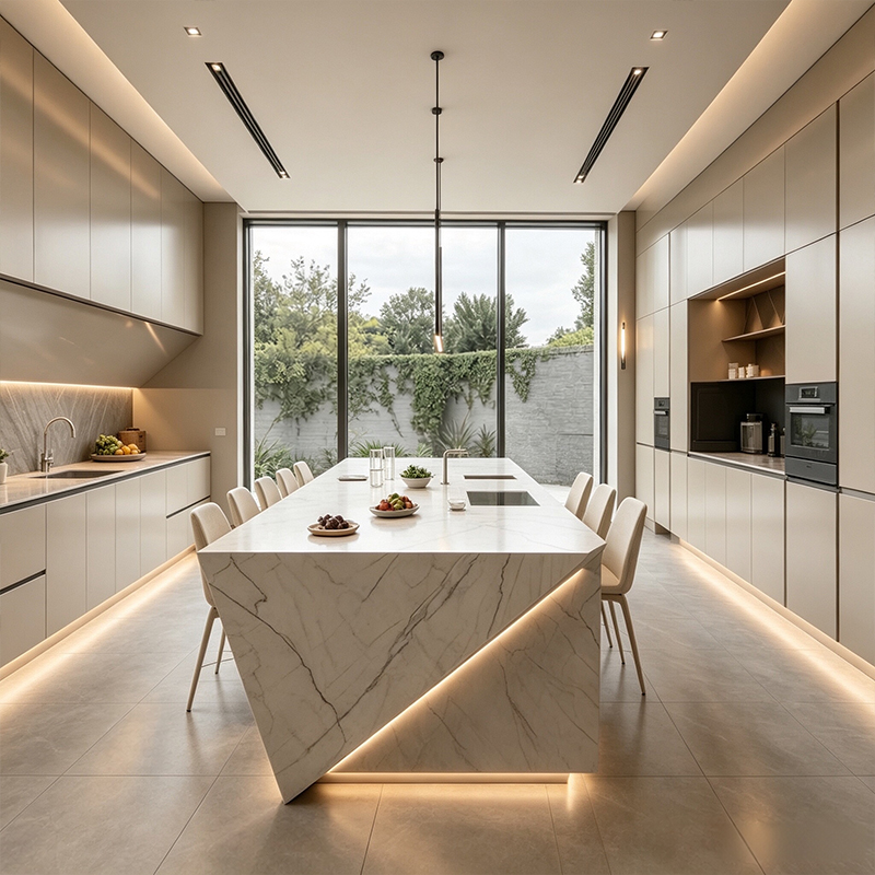 Armário de cozinha moderno integrado em melamina com ilha YK-04 4