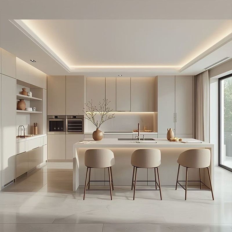 Armário de cozinha moderno integrado em melamina com ilha YK-04 1
