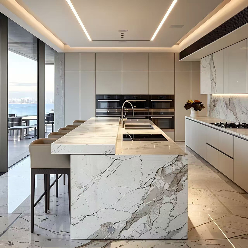 Armário de cozinha moderno integrado em melamina com ilha YK-04 3