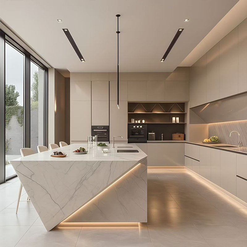 Armário de cozinha moderno integrado em melamina com ilha YK-04 5