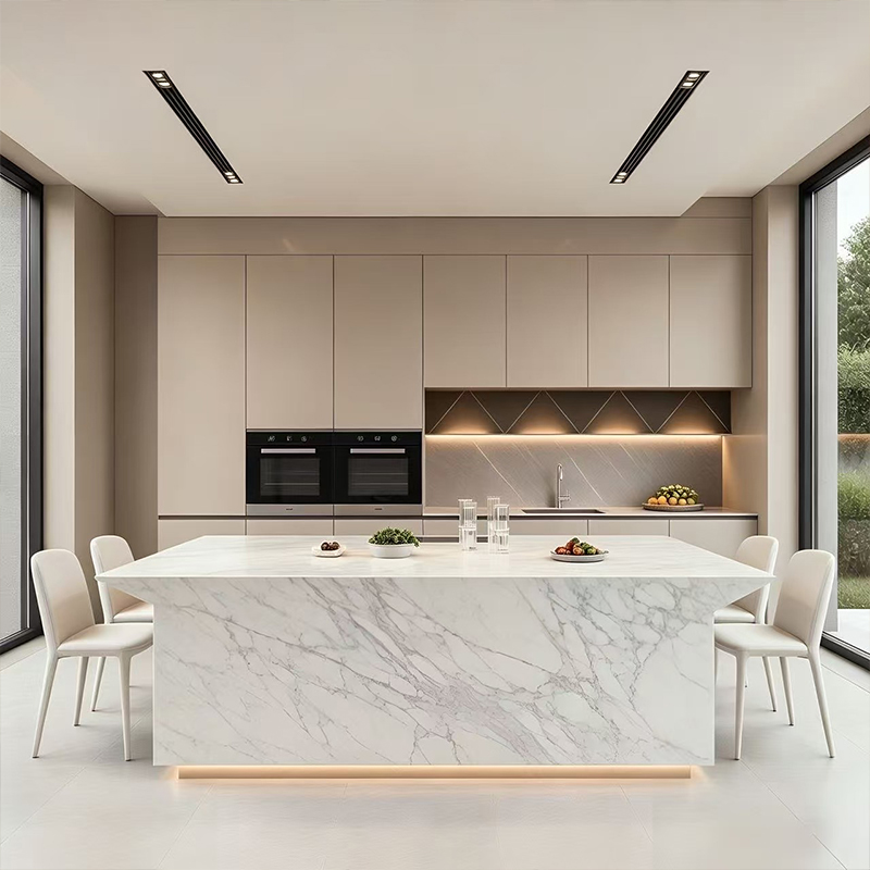 Armário de cozinha moderno integrado em melamina com ilha YK-04 2