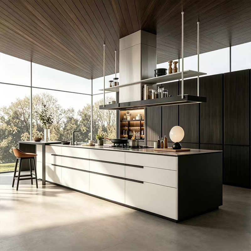 Armário de cozinha moderno personalizado em melamina com ilha YK-08 3