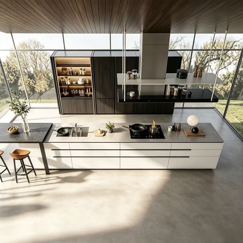 Armário de cozinha moderno personalizado em melamina com ilha YK-08 2