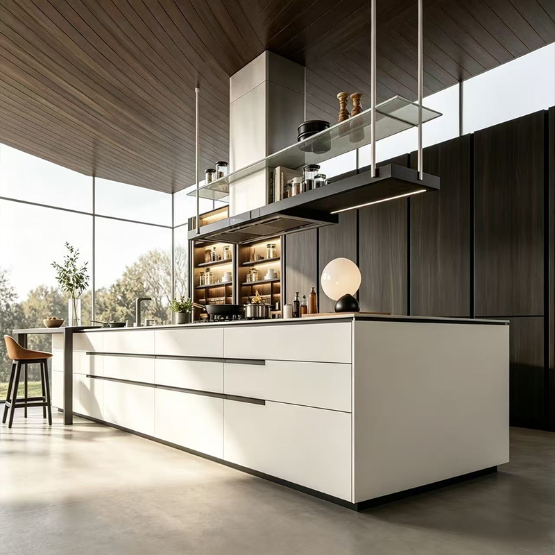 Armário de cozinha moderno personalizado em melamina com ilha YK-08 4