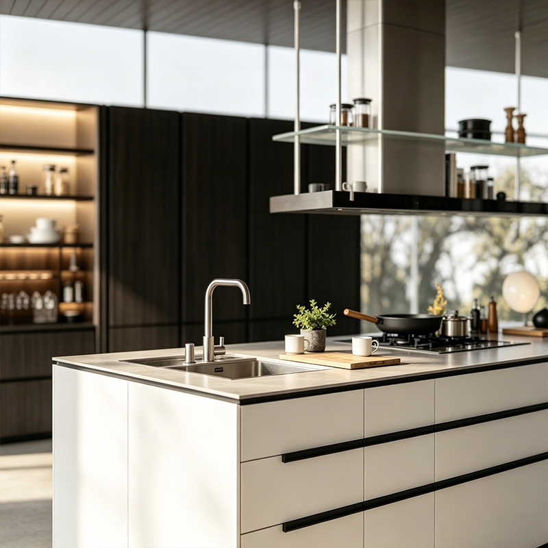 Armário de cozinha moderno personalizado em melamina com ilha YK-08 5