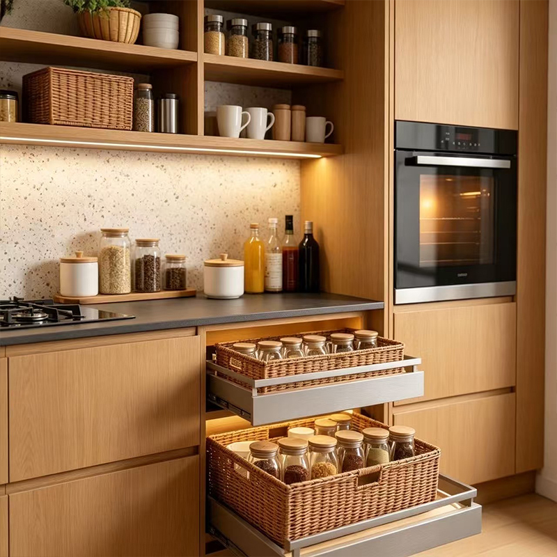 Custom Modern Wood Grain Melamine Kitchen Cabinet YK-10 5