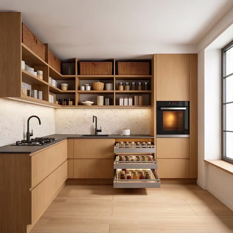 Custom Modern Wood Grain Melamine Kitchen Cabinet YK-10 4