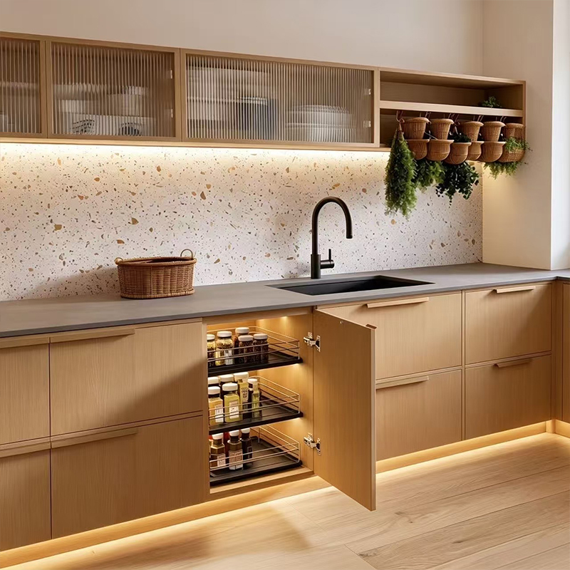 Custom Modern Wood Grain Melamine Kitchen Cabinet YK-10 3