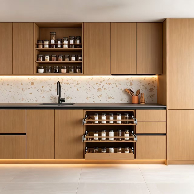 Custom Modern Wood Grain Melamine Kitchen Cabinet YK-10 1