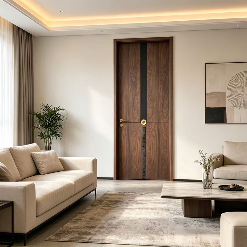 Puerta interior de chapa de madera compuesta maciza con incrustaciones metálicas YD-04 1