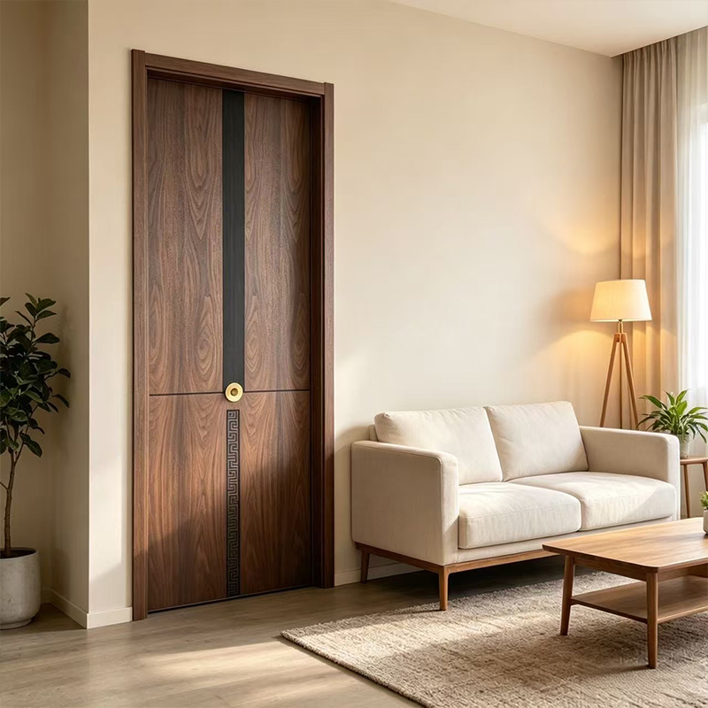 Puerta interior de chapa de madera compuesta maciza con incrustaciones metálicas YD-04 4