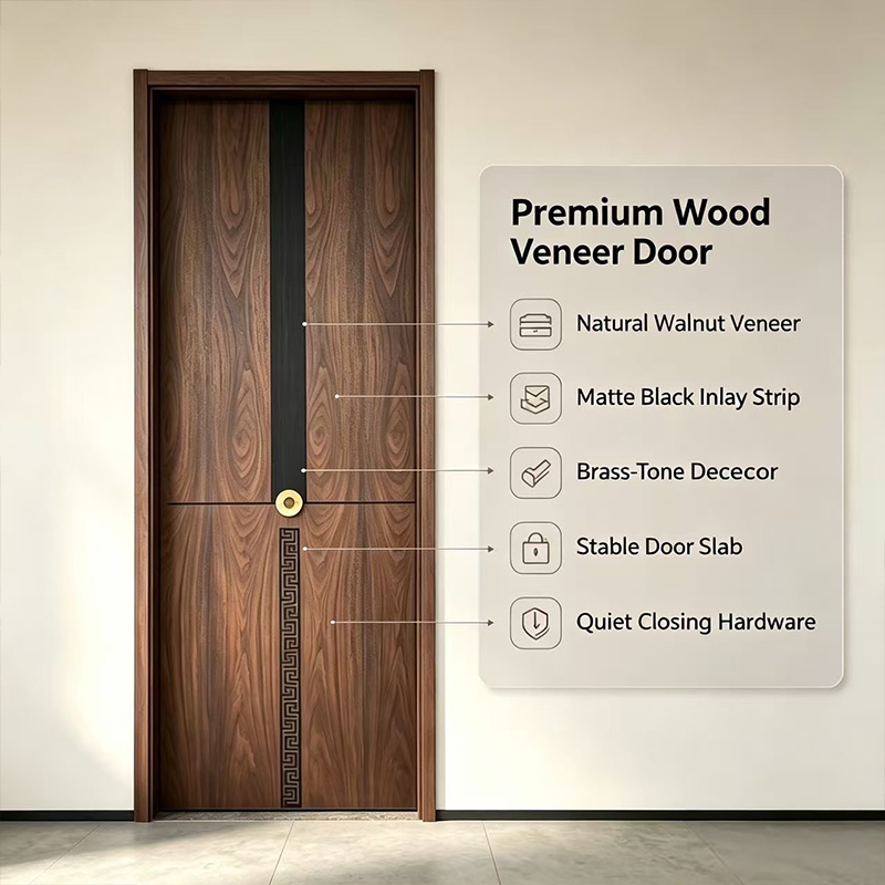 Puerta interior de chapa de madera compuesta maciza con incrustaciones metálicas YD-04 5