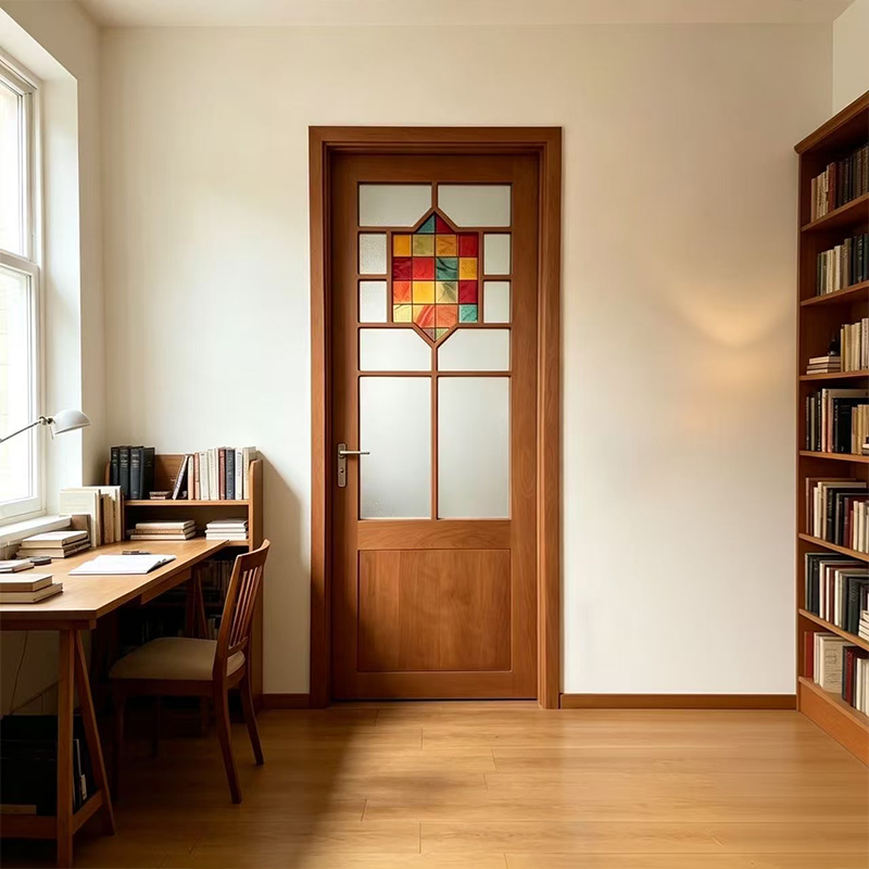 Puerta de madera MDF con chapa de madera y cristal YD-10 2