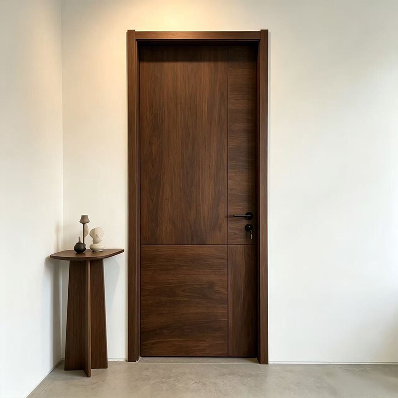 Porta de quarto moderna em madeira folheada a nogueira preta YD-02 1