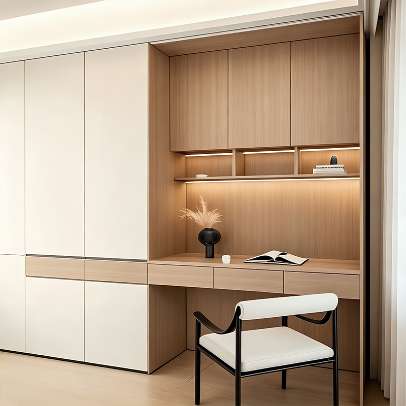Melamine White Mix Wood Grain Swing Door Modern Wardrobe 2