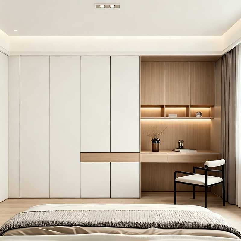 Melamine White Mix Wood Grain Swing Door Modern Wardrobe 1