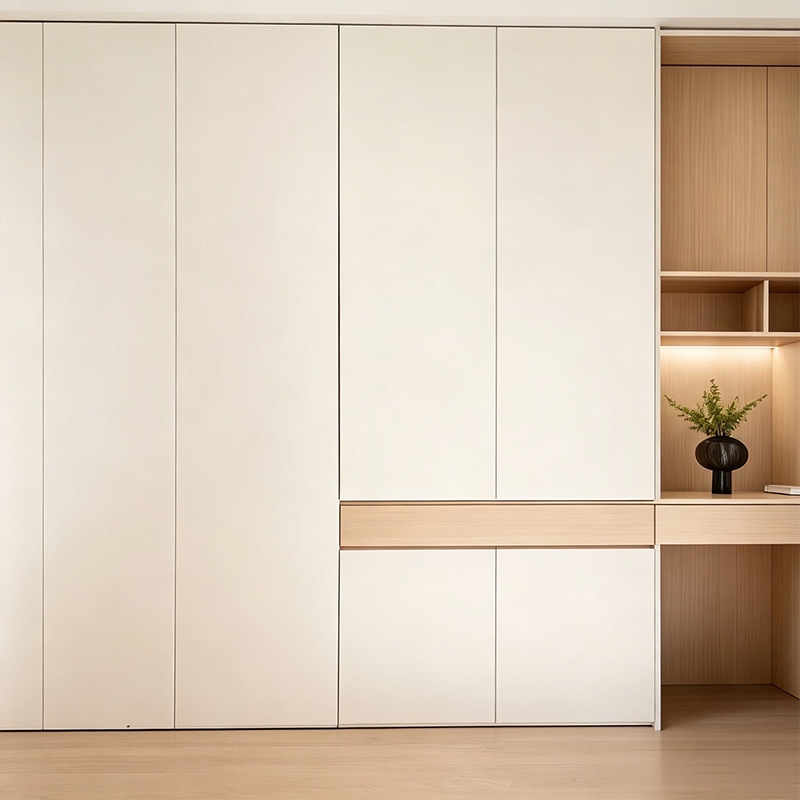 Melamine White Mix Wood Grain Swing Door Modern Wardrobe 3