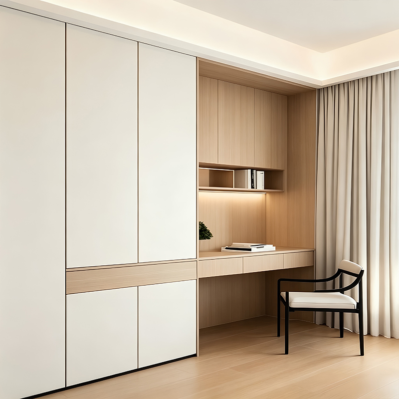 Melamine White Mix Wood Grain Swing Door Modern Wardrobe 5