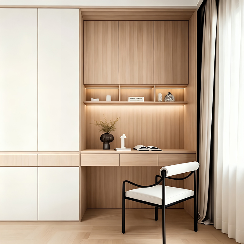Melamine White Mix Wood Grain Swing Door Modern Wardrobe 4