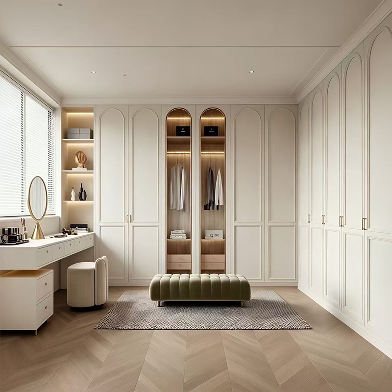 Französischer Bogen, lackierter Holzschrank für Schlafzimmer, Kleiderschrank YW-07 4