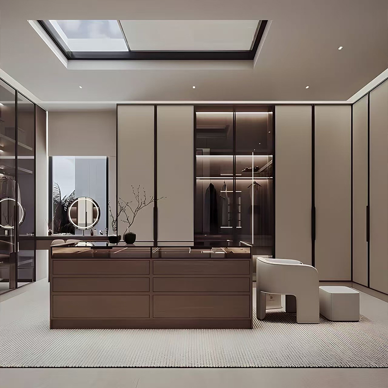 Moderner Luxus-Begehbarer Kleiderschrank mit Glasvitrine YW-12 2